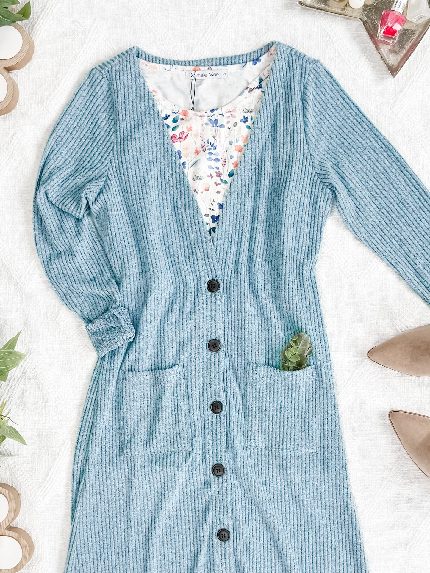 IN STOCK Knit Colbie Ribbed Cardigan - Dusty Blue