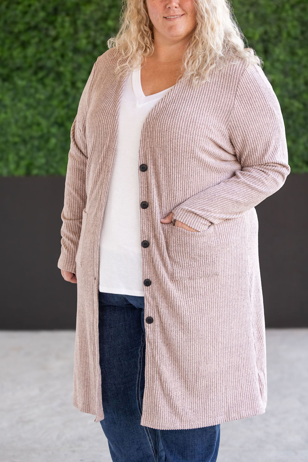 IN STOCK Colbie Ribbed Cardigan - Neutral Pink