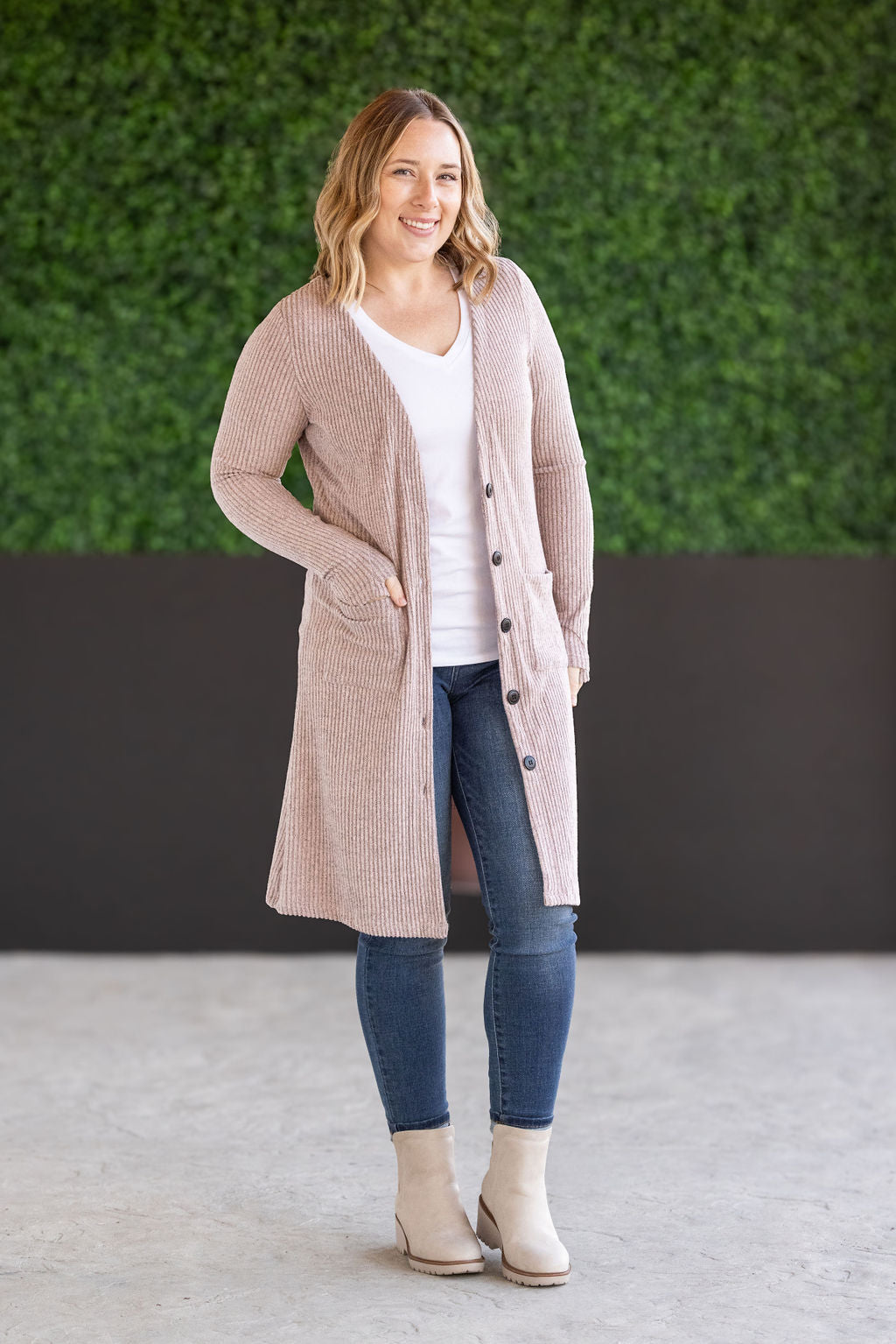 IN STOCK Colbie Ribbed Cardigan - Neutral Pink