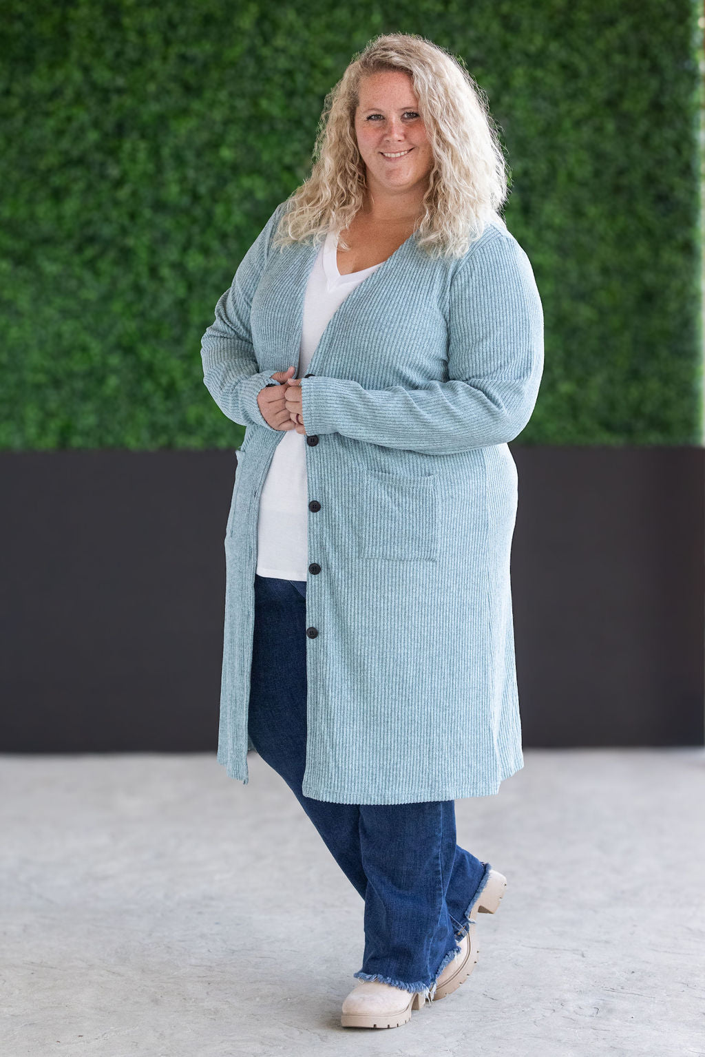 IN STOCK Knit Colbie Ribbed Cardigan - Dusty Blue