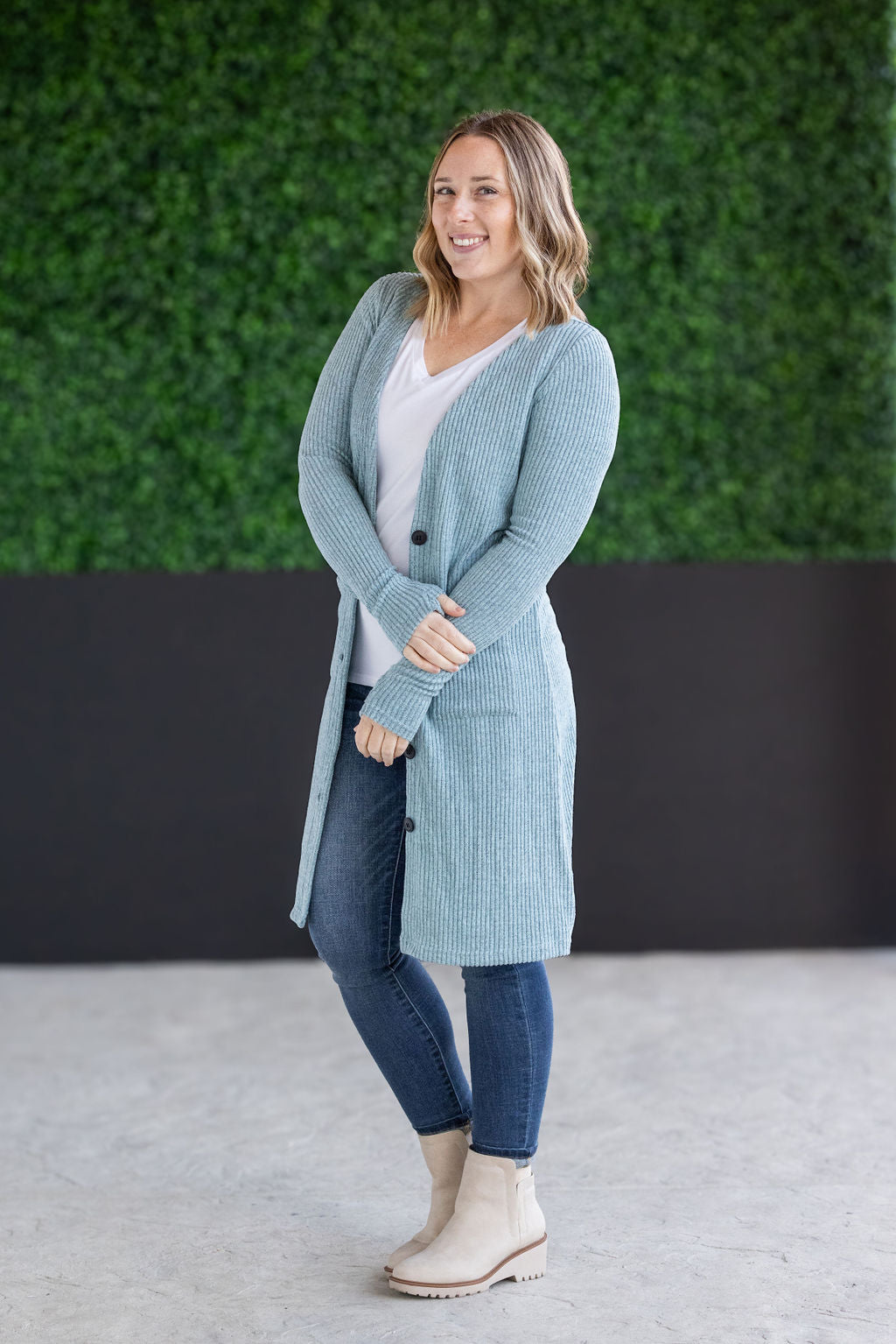 IN STOCK Knit Colbie Ribbed Cardigan - Dusty Blue