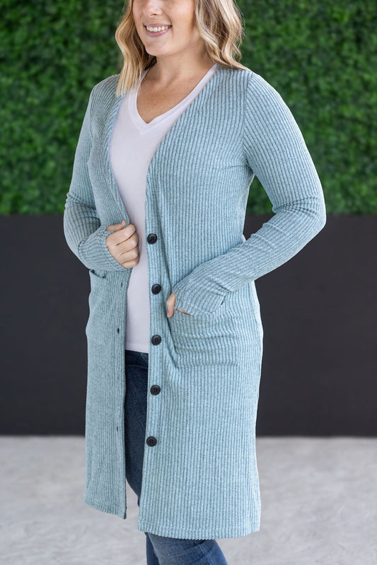 IN STOCK Knit Colbie Ribbed Cardigan - Dusty Blue