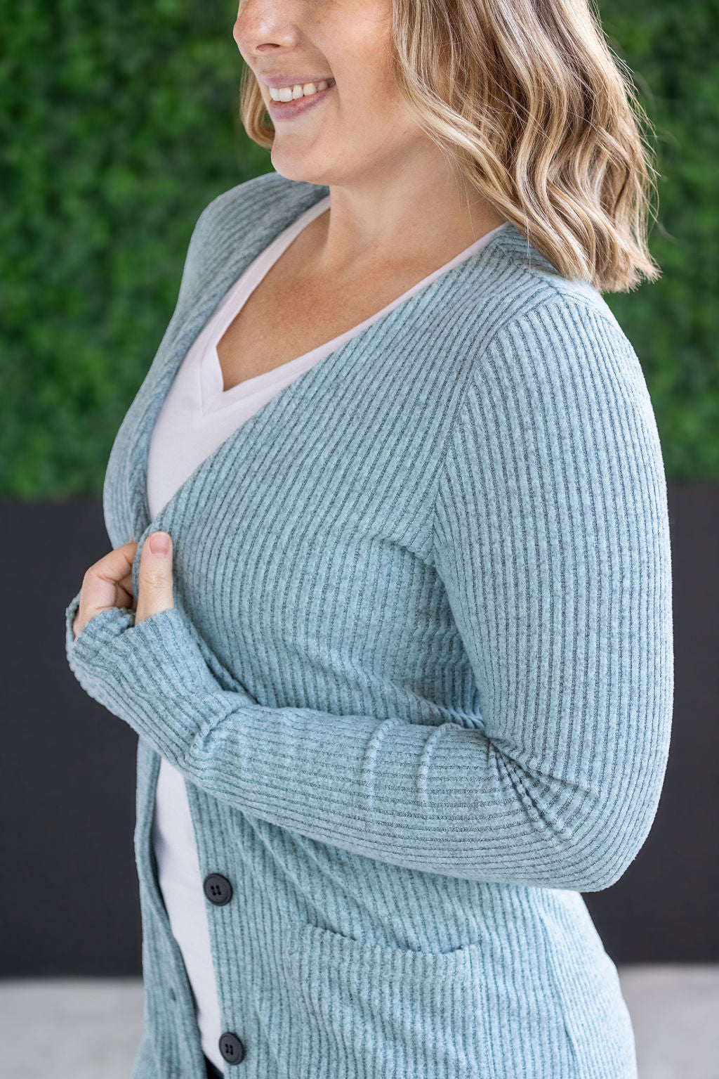 IN STOCK Knit Colbie Ribbed Cardigan - Dusty Blue