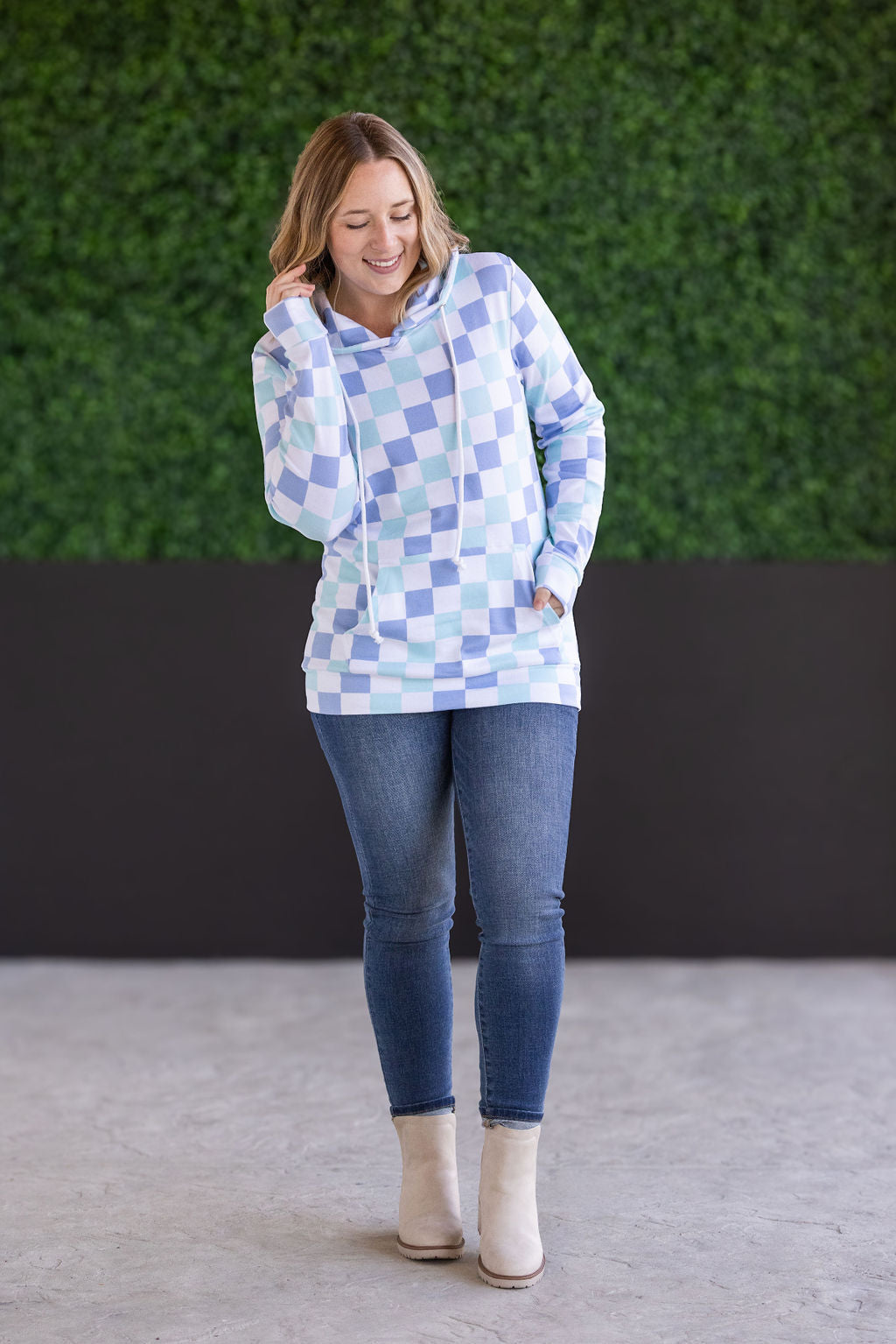 IN STOCK Hailey Pullover Hoodie - Blue and Mint Checker MM EXCLUSIVE