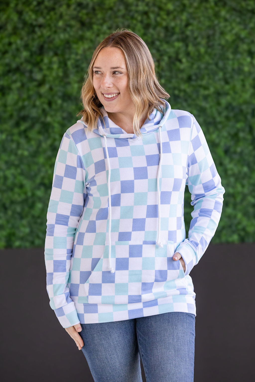 IN STOCK Hailey Pullover Hoodie - Blue and Mint Checker MM EXCLUSIVE