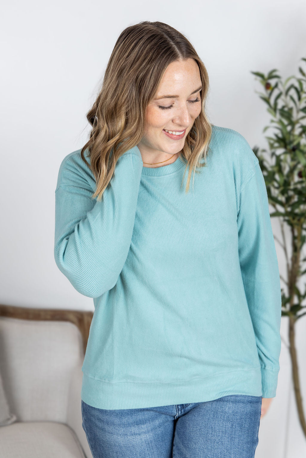 IN STOCK Corrine Ribbed Pullover Top - Dusty Blue