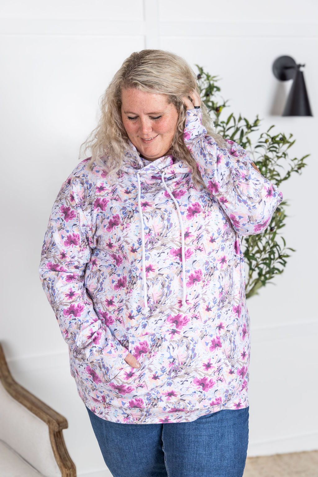 IN STOCK Ashley Hoodie - Pink and Periwinkle Abstract Floral