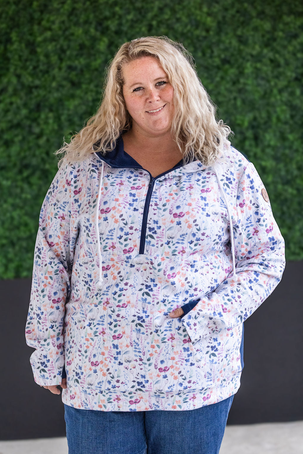 IN STOCK HalfZip Hoodie - Floral Paradise and Navy