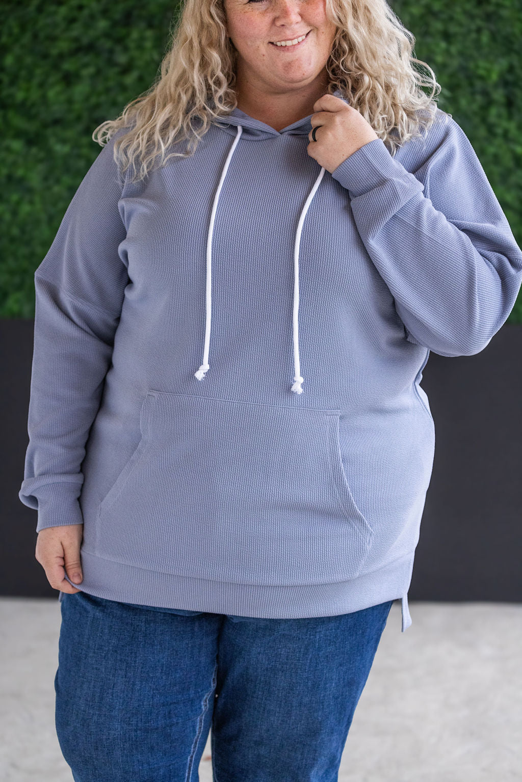 IN STOCK Kacey Ribbed Hoodie - Dusty Blue