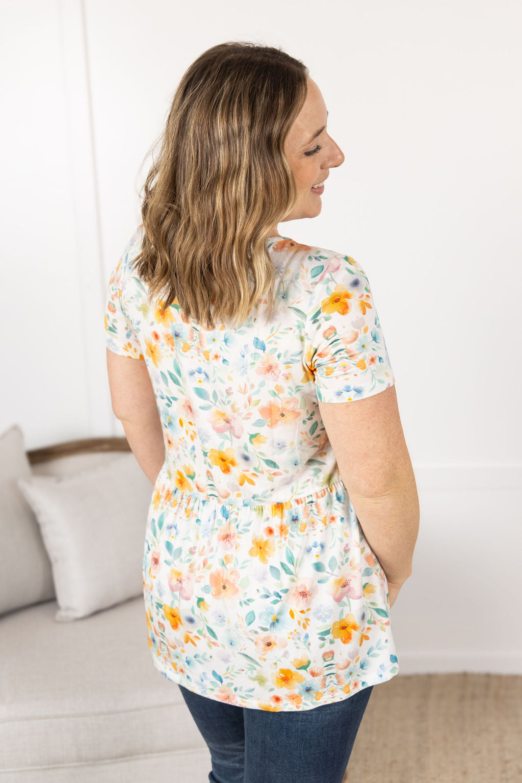 IN STOCK Sarah Ruffle Short Sleeve - Watercolor Floral