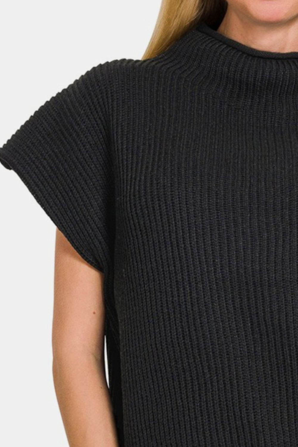 Zenana Short Sleeve Mock Neck Sweater