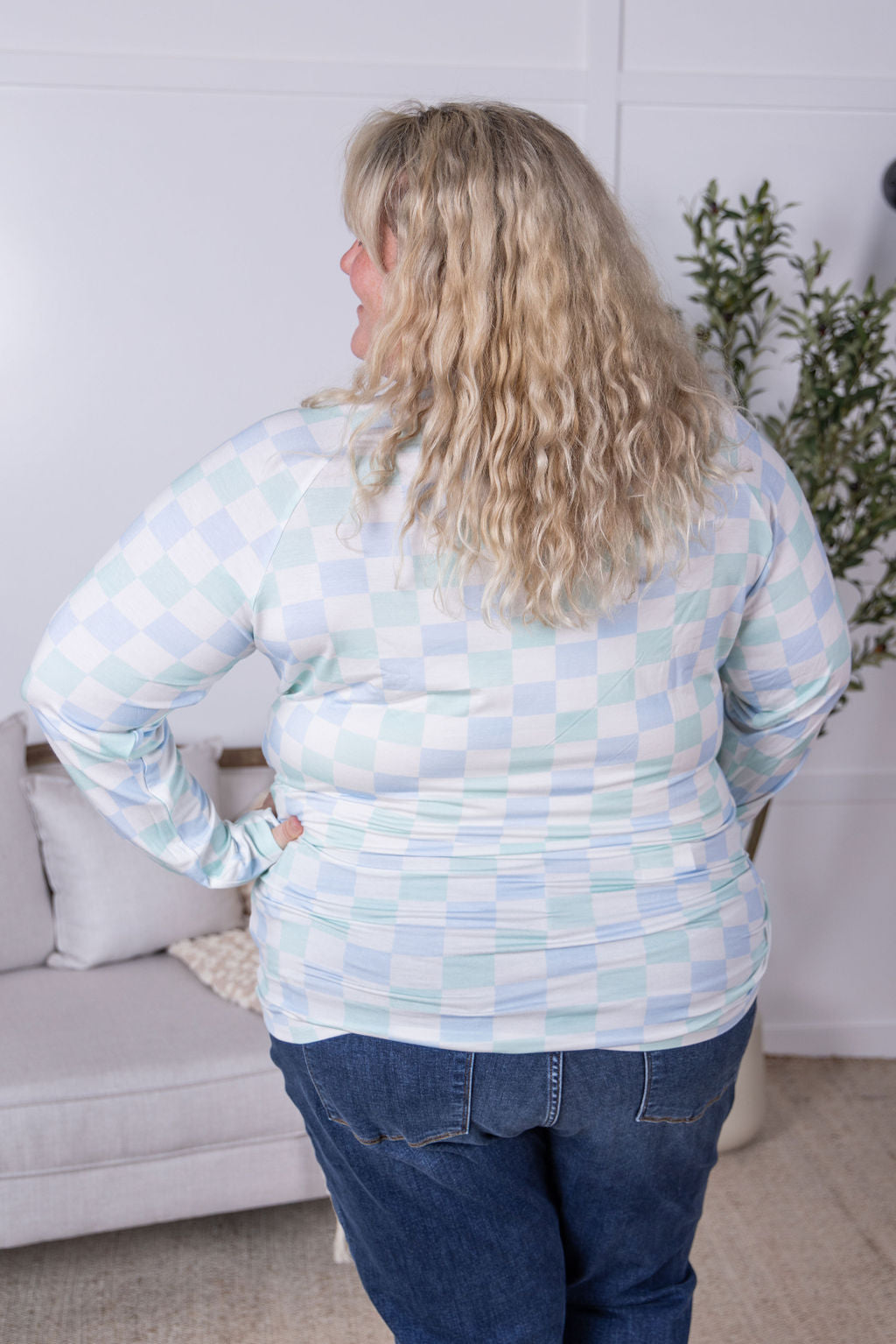 IN STOCK Blair Long Sleeve Top - Blue and Mint Checker MM EXCLUSIVE