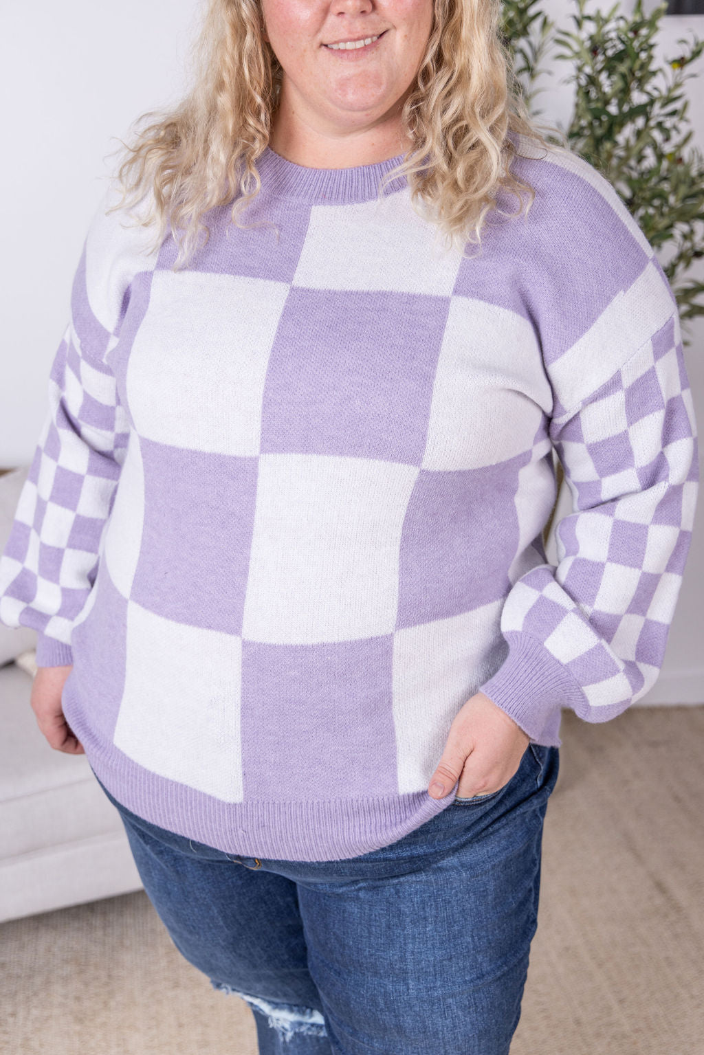 IN STOCK Checkered Pullover Sweater - Lavender