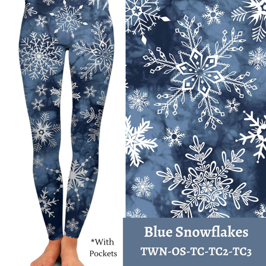 Blue Snowflakes - Leggings with Pockets