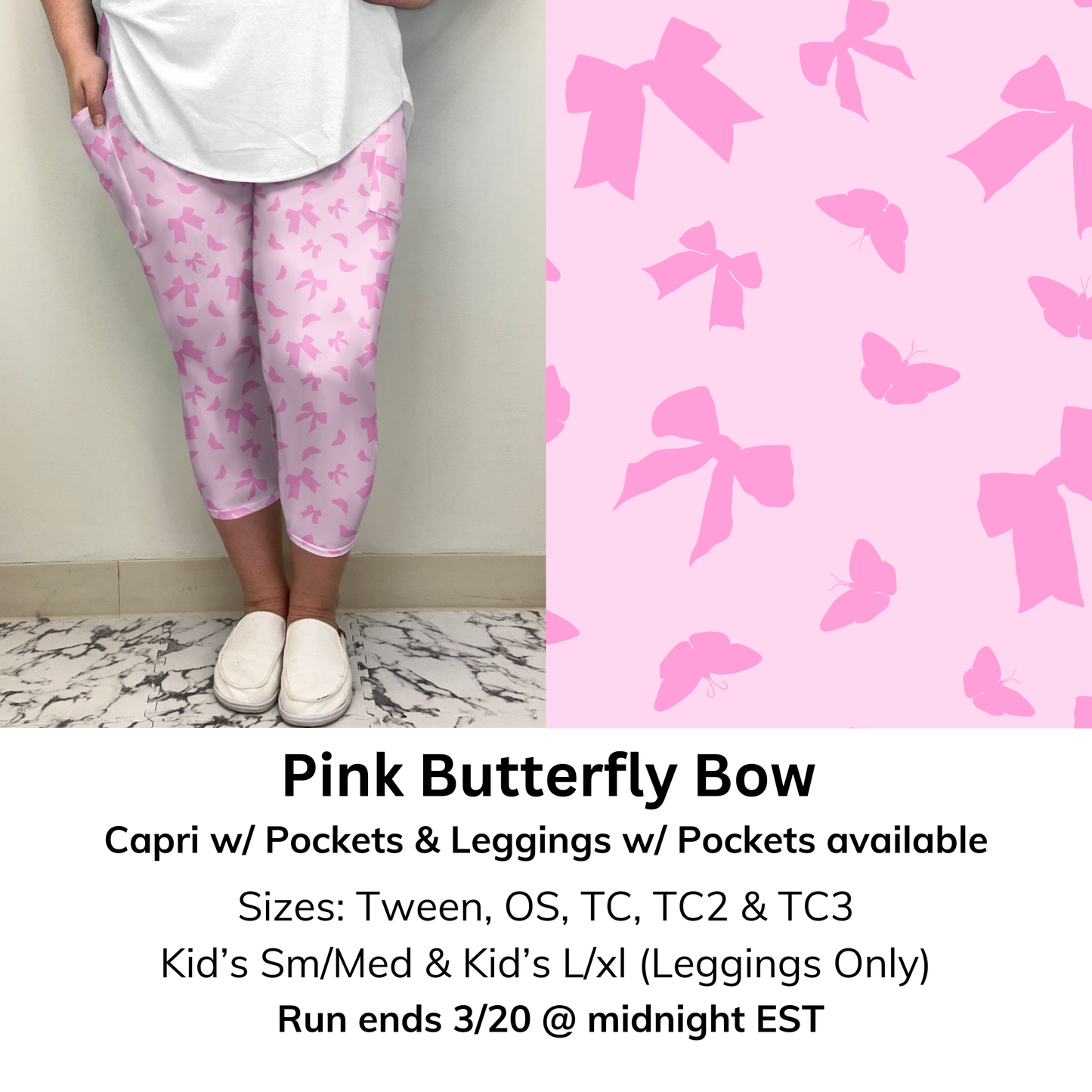 Pink Butterfly Bow Capri/Leggings w/ Pockets (Kid's Leggings too!) | Run ends 3/20 | ETA 32 Days