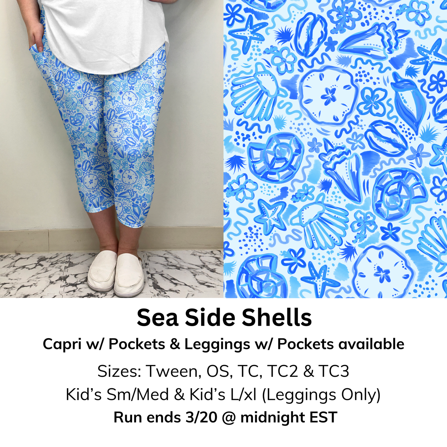 Sea Side Shells Capri/Leggings w/ Pockets (Kid's Leggings too!) | Run ends 3/20 | ETA 32 Days