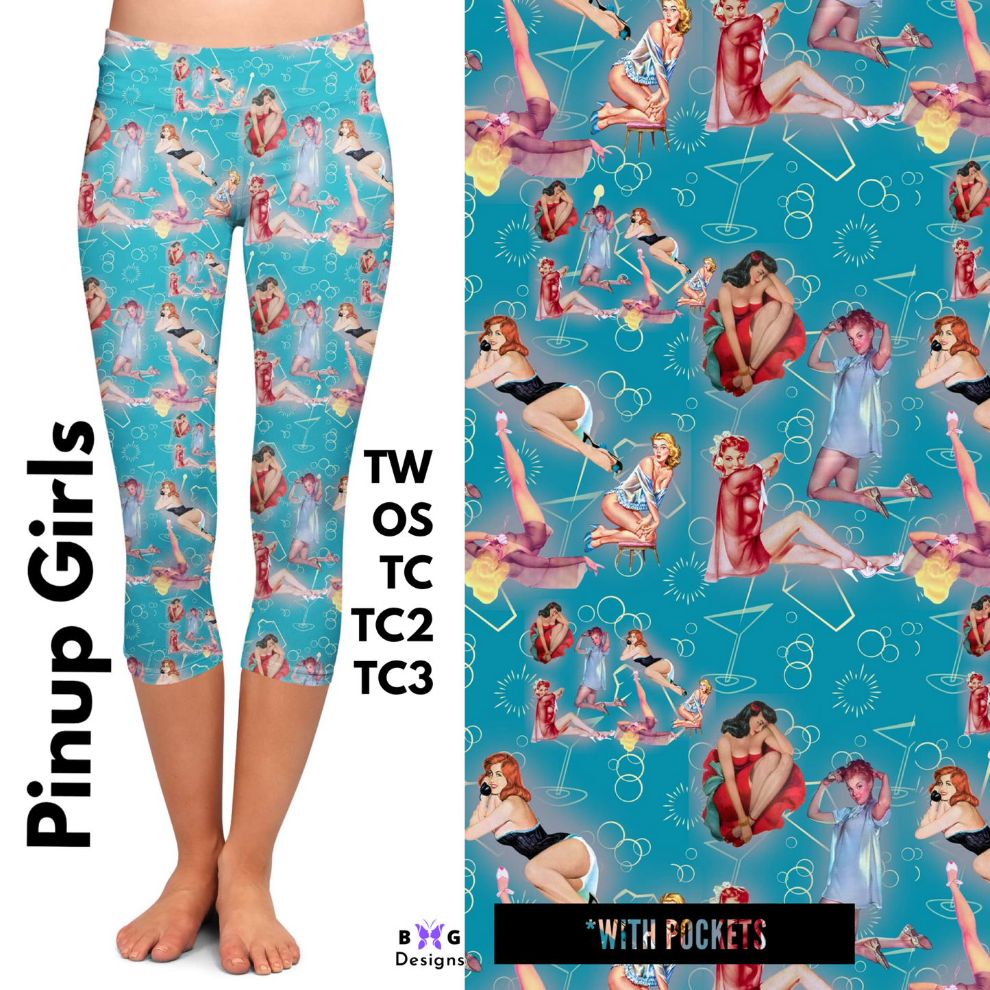 *Clearance* Price Drops in Cart! Pinup Girls - Capri Leggings with Pockets