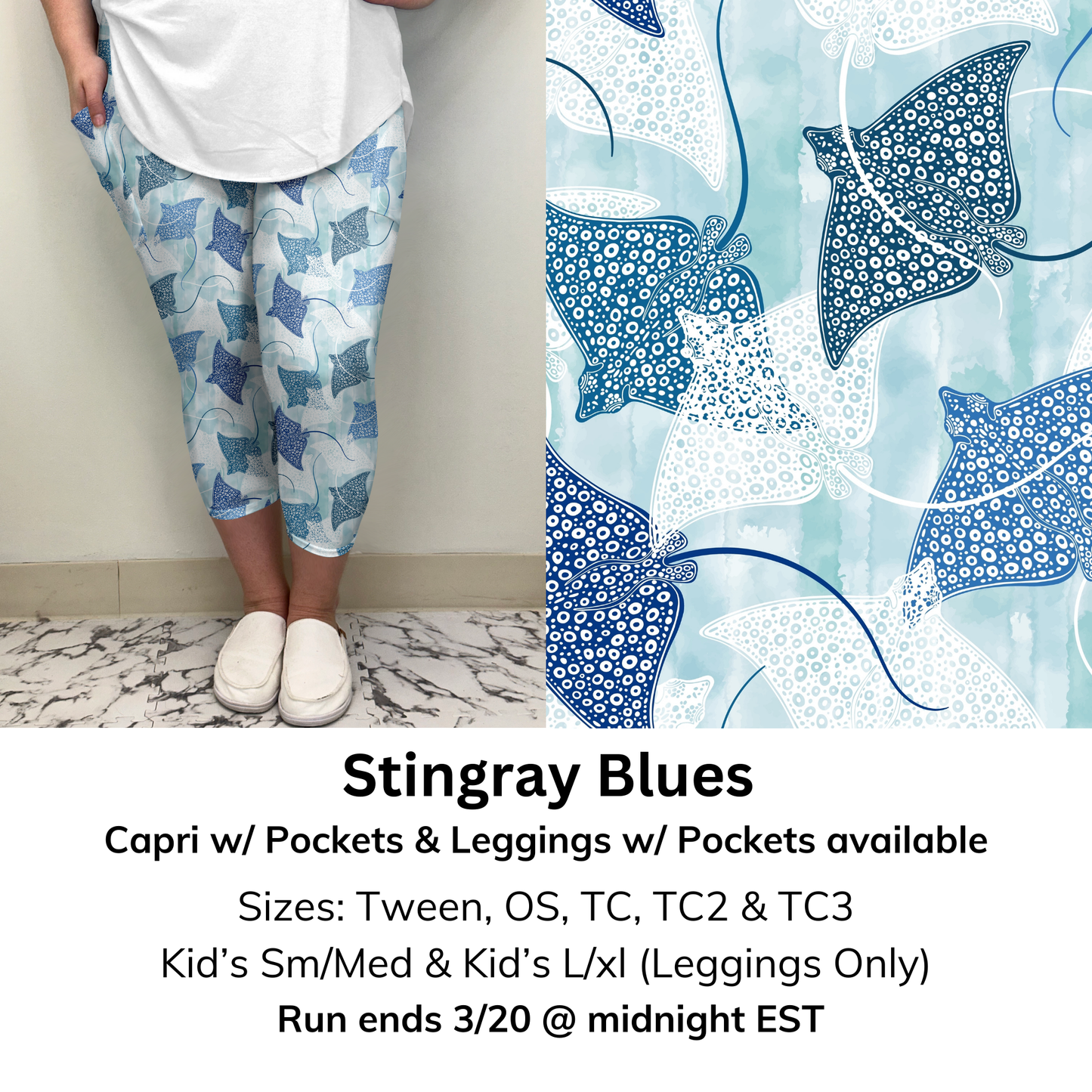 Stingray Blues Capri/Leggings w/ Pockets (Kid's Leggings too!) | Run ends 3/20 | ETA 32 Days