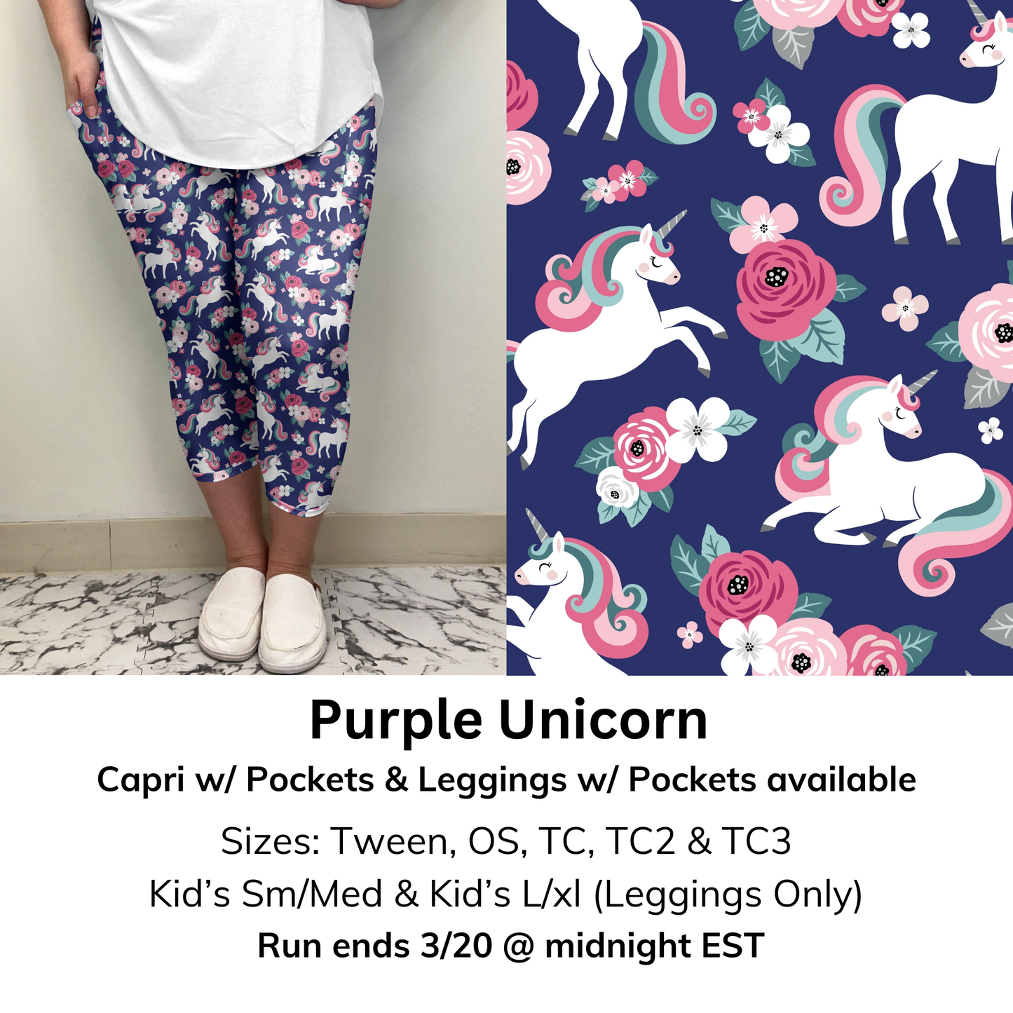 Purple Unicorn Capri/Leggings w/ Pockets (Kid's Leggings too!) | Run ends 3/20 | ETA 32 Days