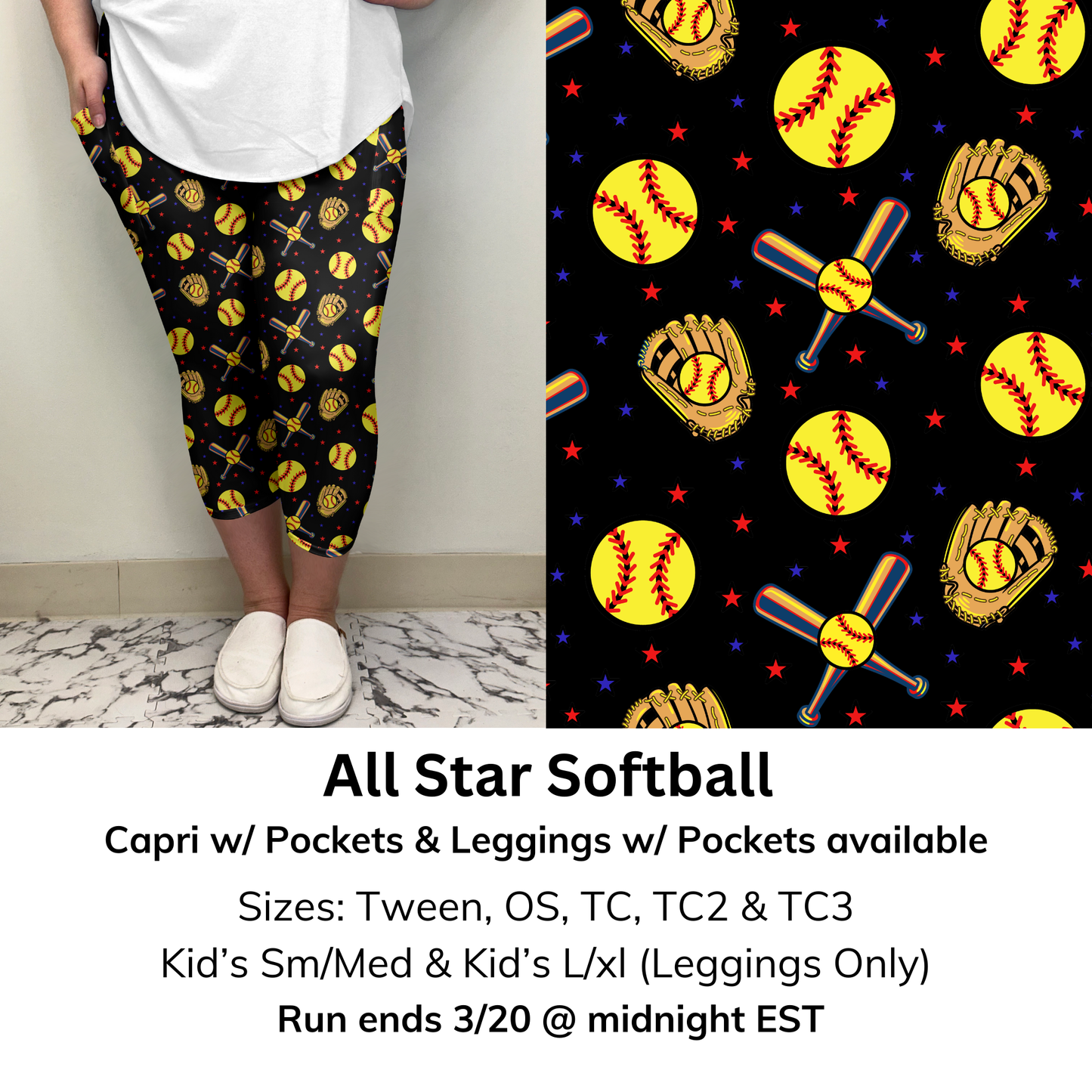 All Star Softball Capri/Leggings w/ Pockets (Kid's Leggings too!) | Run ends 3/20 | ETA 32 Days