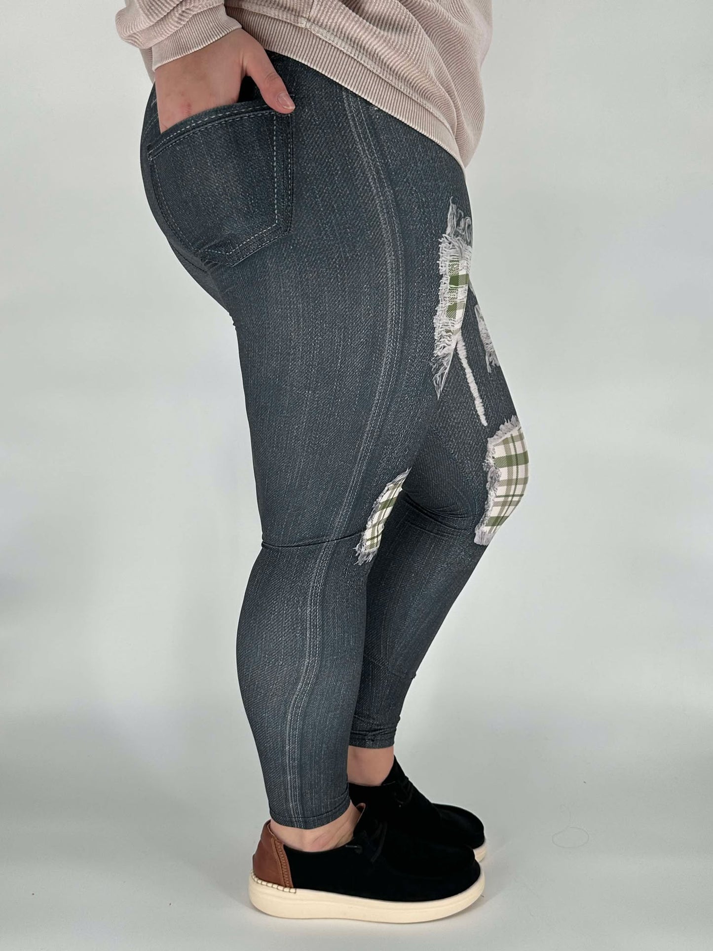 Sage Black Denim Leggings w/ Back Pockets