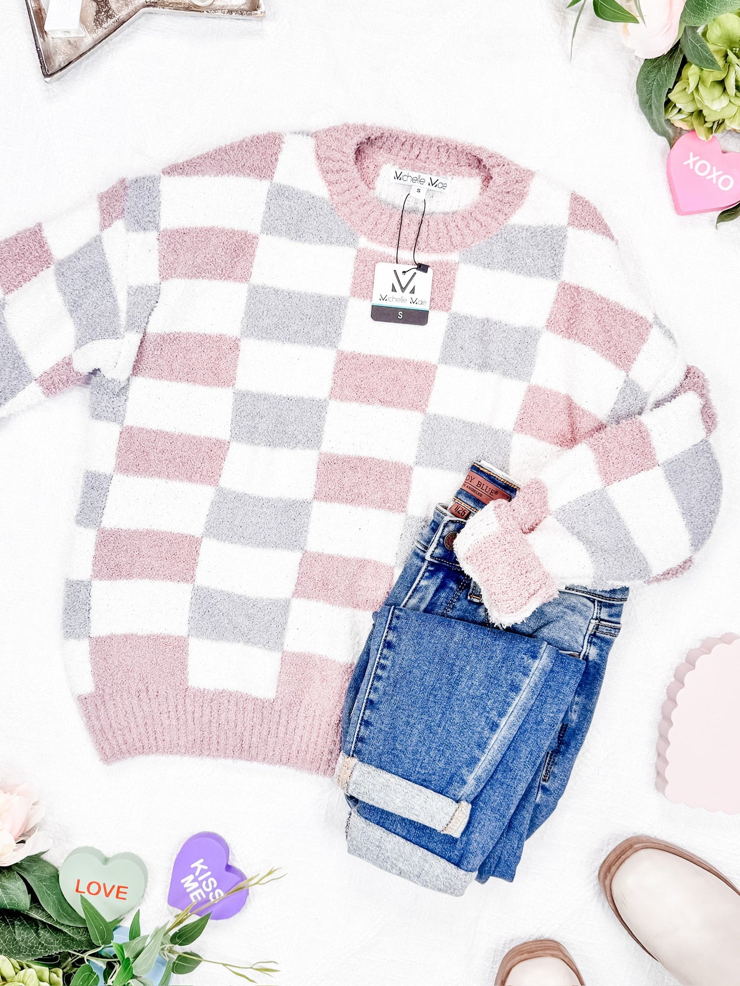 IN STOCK Checkered Sweater - Grey and Pink