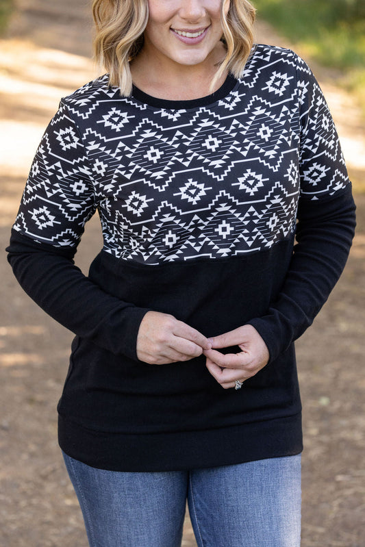 *Clearance* Price Drops in Cart! IN STOCK Natalie Pullover - Black Geometric