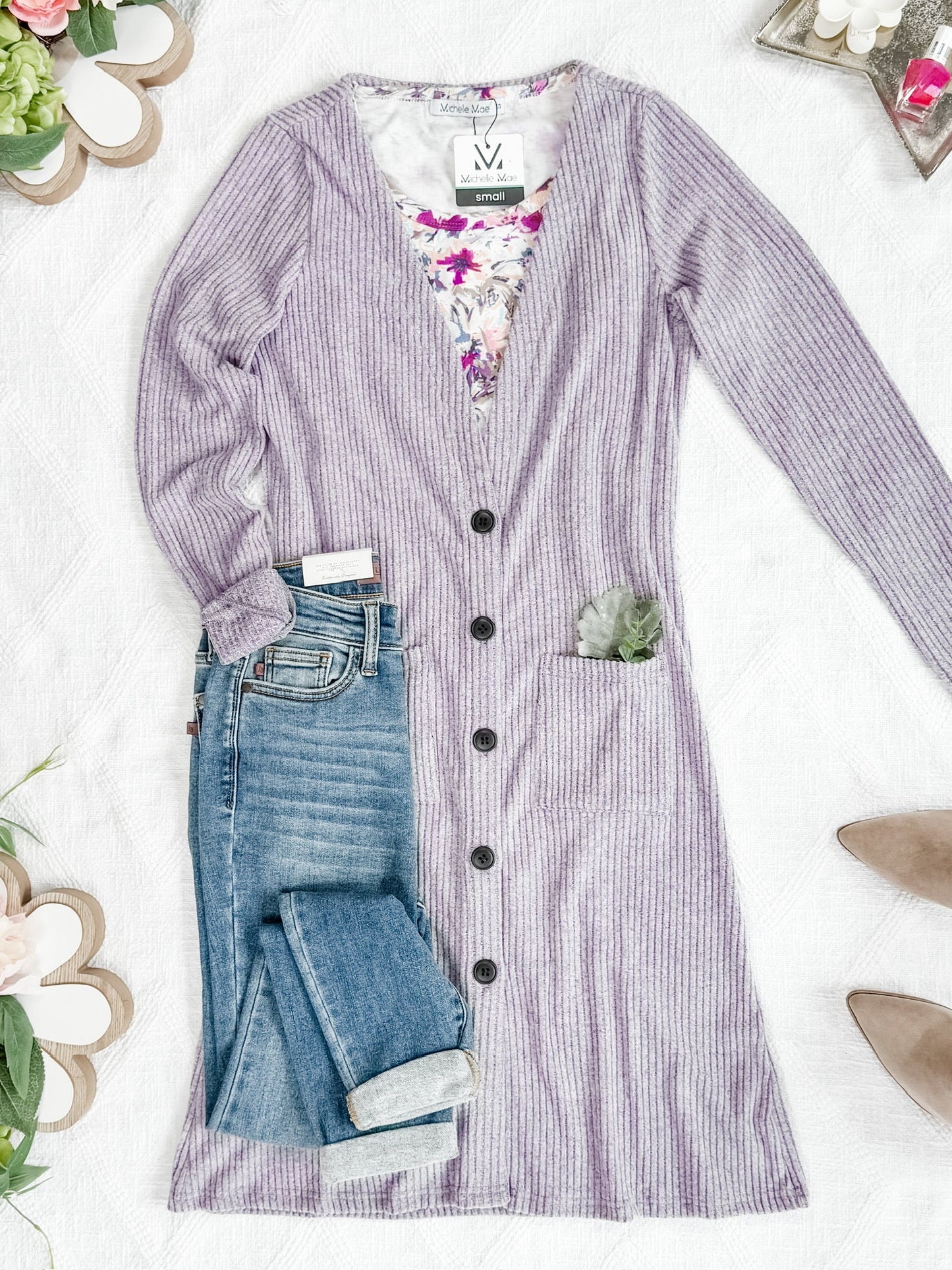 IN STOCK Colbie Ribbed Cardigan - Lavender