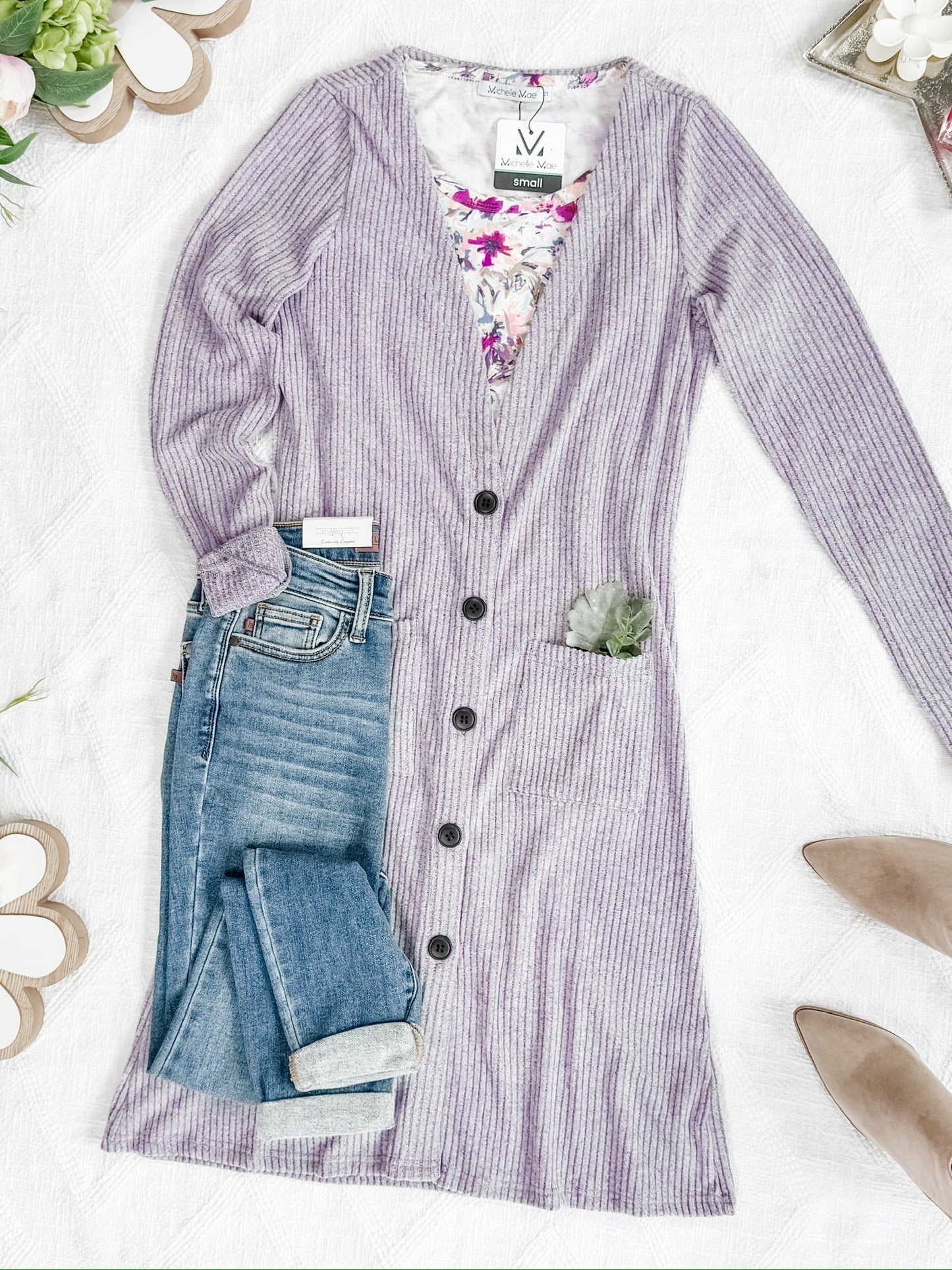 IN STOCK Colbie Ribbed Cardigan - Lavender