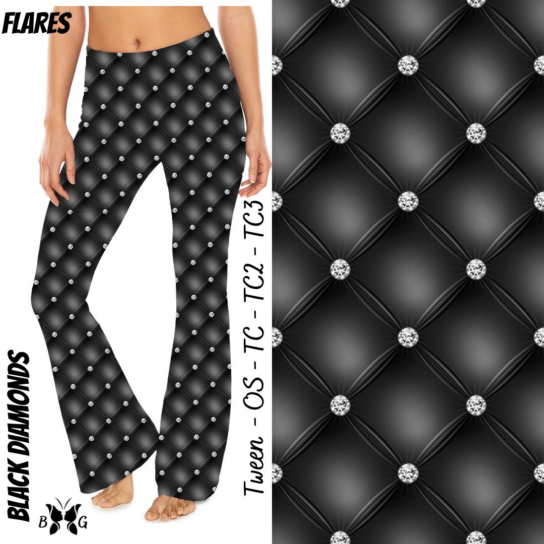 Black Diamonds Yoga Flares with Pockets