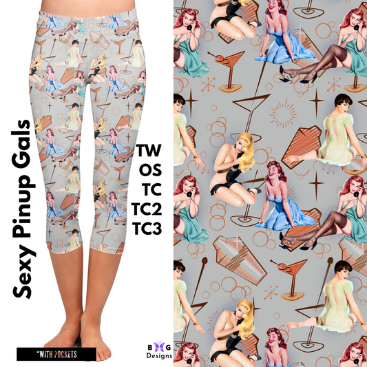 *Clearance* Price Drops in Cart! Sexy Pinup Gals - Capri Leggings with Pockets