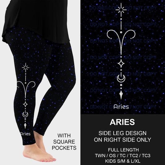 B210 - Preorder Aries Zodiac Sign Side Design Leggings w/ Pockets (Closes 2/04. ETA early May)