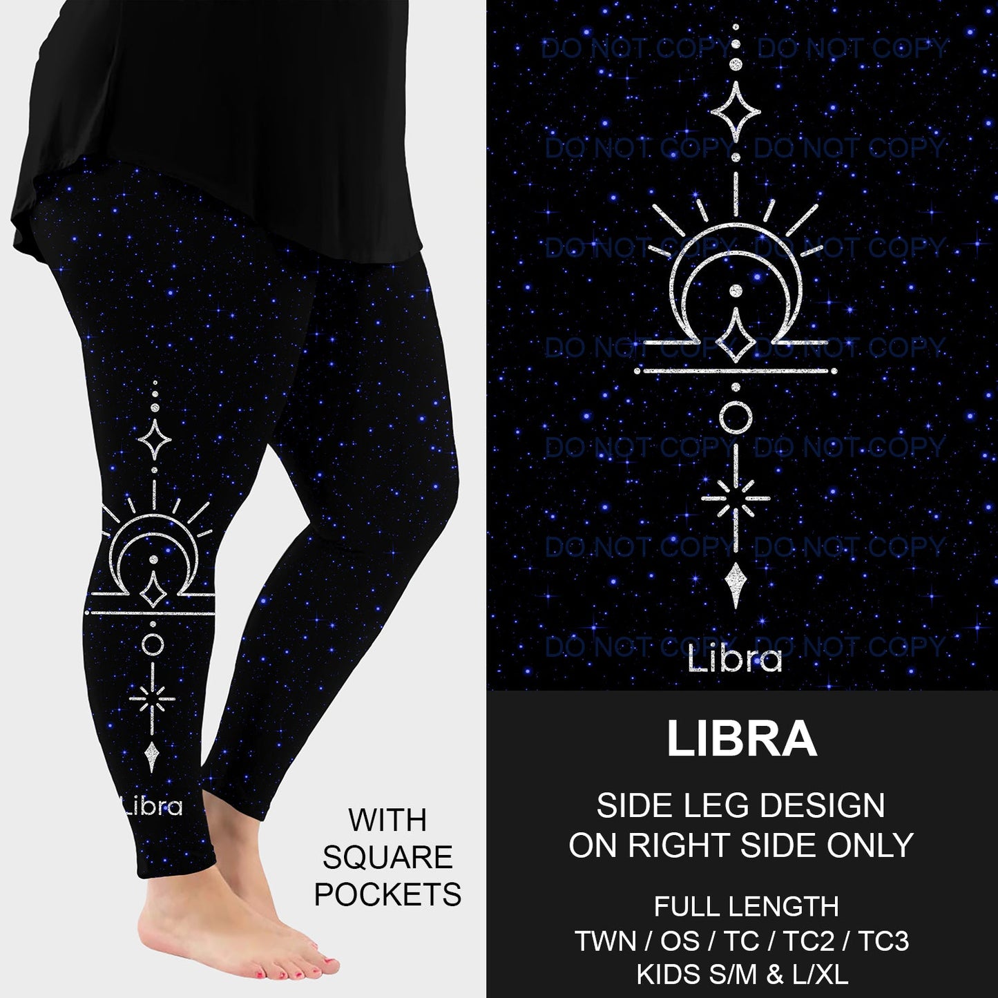 B210 - Preorder Libra Zodiac Sign Side Design Leggings w/ Pockets (Closes 2/04. ETA early May)