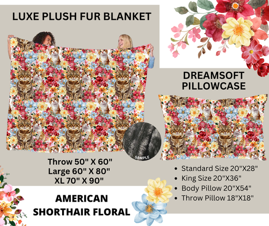 Preorder! Closes 2/24. ETA May. American Shorthair Floral Luxe Plush Fur Blanket and/or DreamSoft Pillowcase