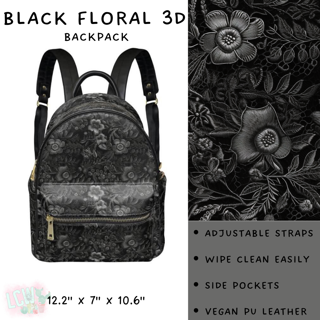 Batch #309 - Card Holders & Mini Backpacks - Closing 3/24 - ETA late May - Black Floral 3D Mini Backpack