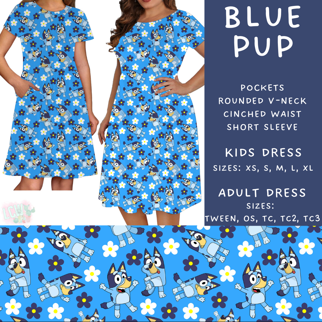 Batch #297 - Cool Characters 8 - Closes 3/3 - ETA late April - Blue Pup Adult & Kids Dresses