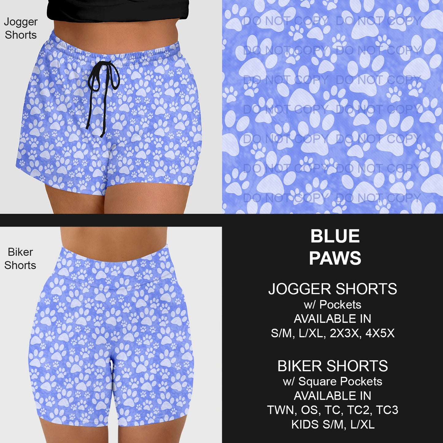 B218 - Preorder Blue Paws Jogger/Biker Shorts w/ Pockets (Closes 3/16. ETA: early June)