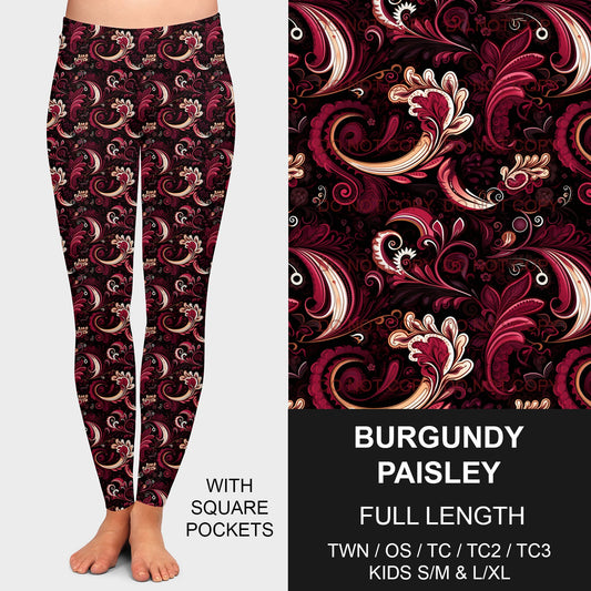 B213 - Preorder Burgundy Paisley Leggings w/ Pockets (Closes 2/16. ETA early may)