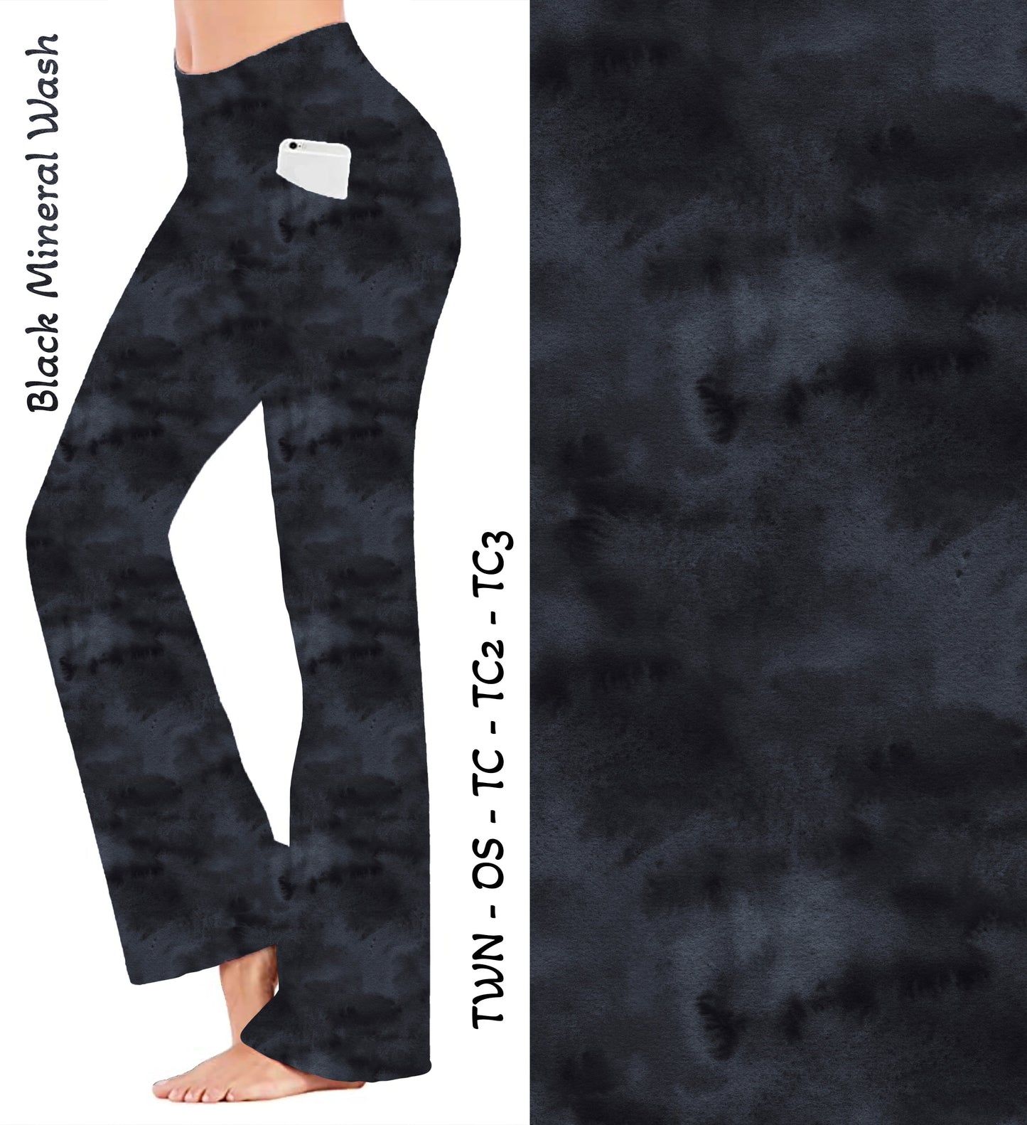 Black Mineral Wash Yoga Flares with Pockets