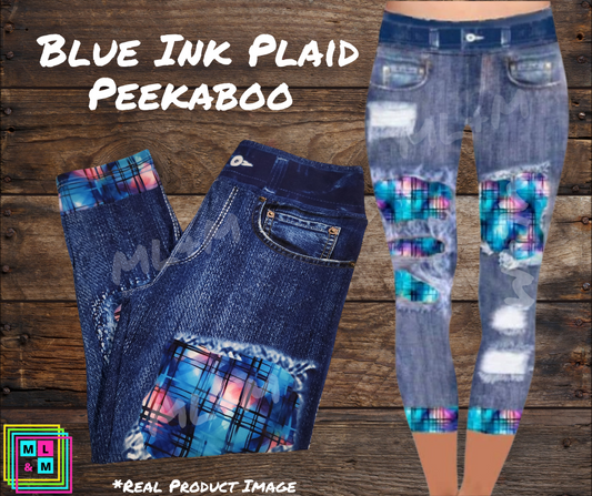 Blue Ink Plaid Faux Denim Capris