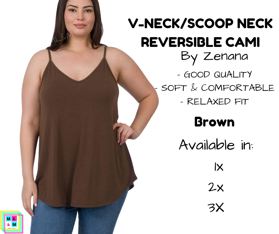 PLUS V-Neck/Scoop Neck Reversible Cami - Brown