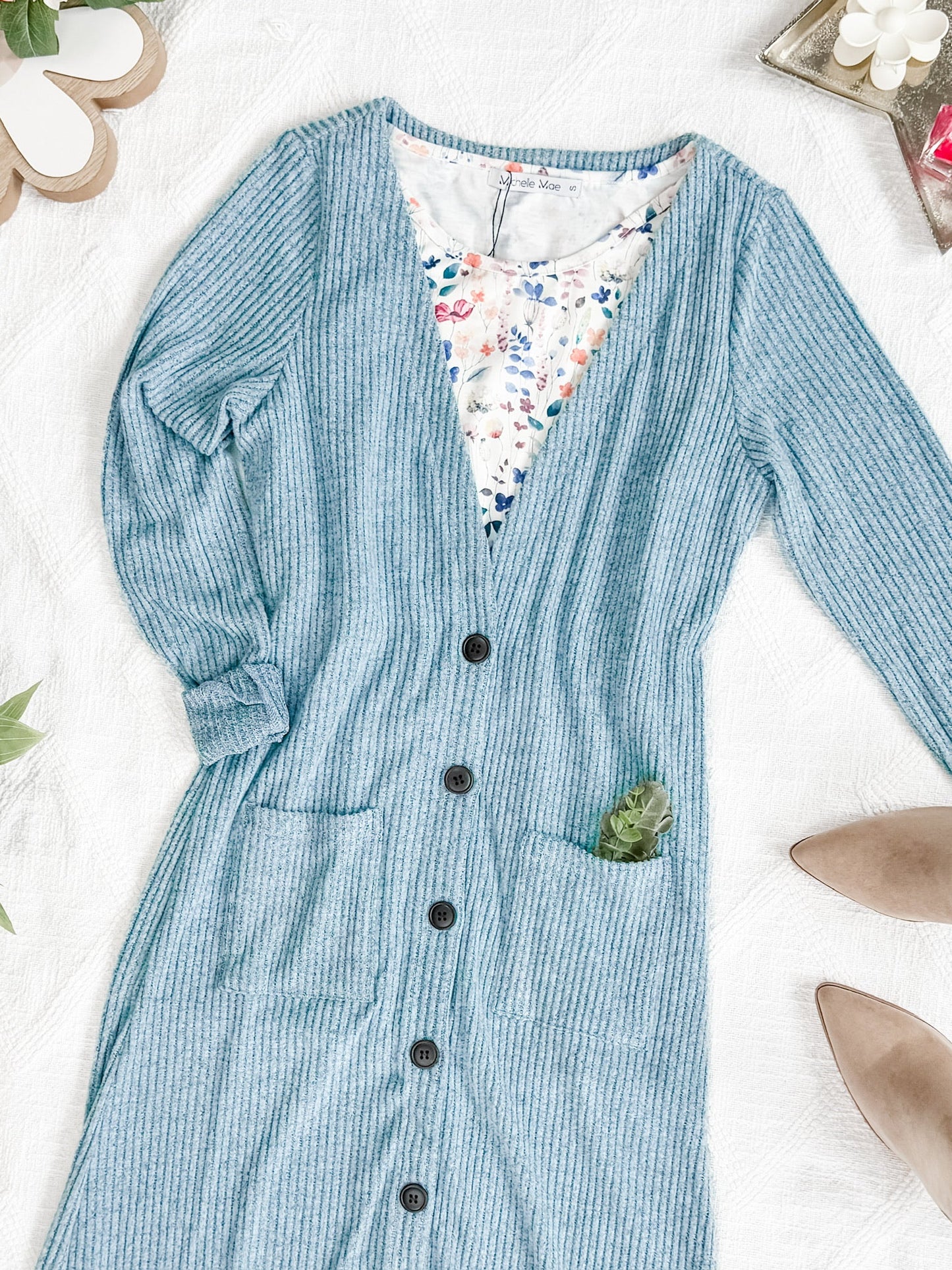 IN STOCK Knit Colbie Ribbed Cardigan - Dusty Blue