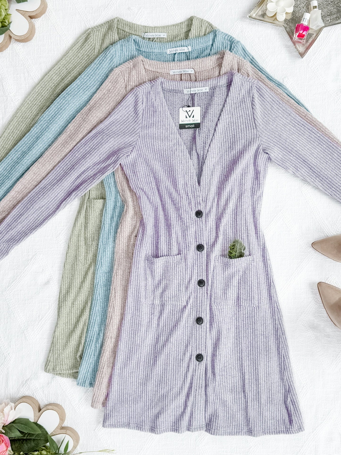 IN STOCK Knit Colbie Ribbed Cardigan - Dusty Blue