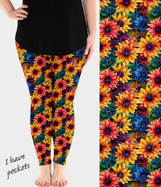 RTS - Colorful Sunflower Leggings w/ Pockets