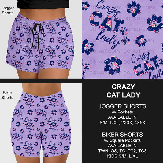 B218 - Preorder Crazy Cat Lady Jogger/Biker Shorts w/ Pockets (Closes 3/16. ETA: early June)