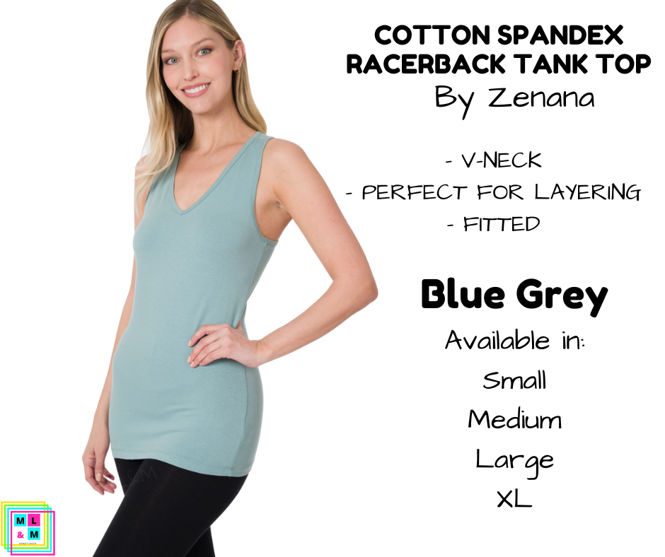 Cotton Spandex Racerback Tank - Blue Grey