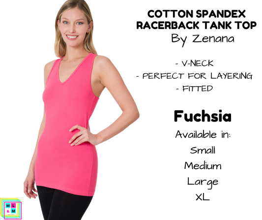 Cotton Spandex Racerback Tank - Fuchsia