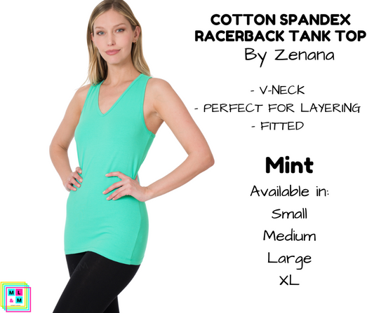 Cotton Spandex Racerback Tank - Mint