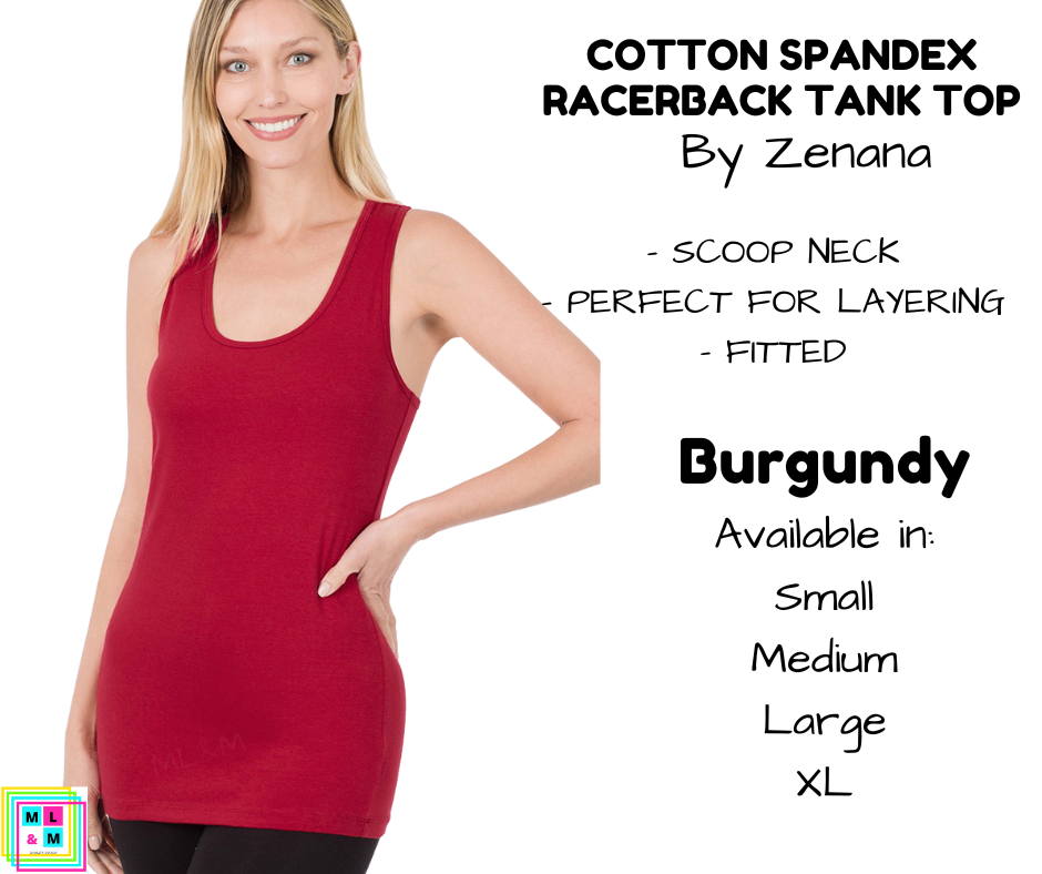 Cotton Spandex Racerback Tank - Burgundy