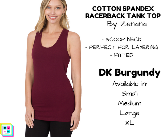 Cotton Spandex Racerback Tank - DK Burgundy